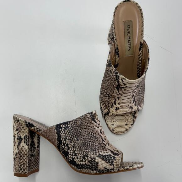 Steve Madden Heels Womens 7 Black Snake Print Esmerelda Black Open Toe Shoes - Picture 2 of 9